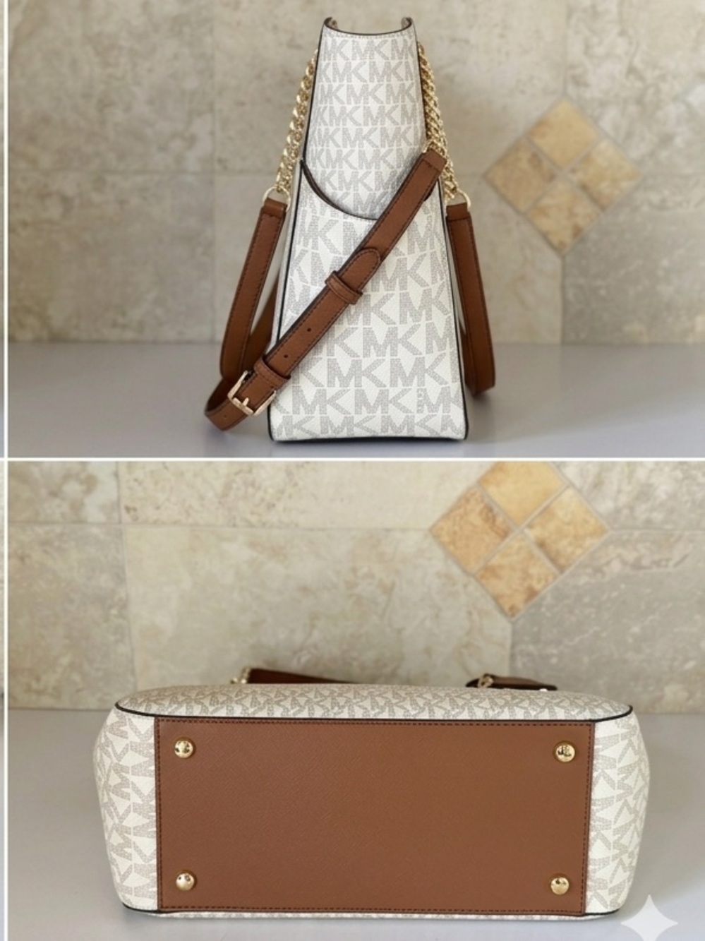 New Michael Kors Vanilla Logo Chain-Handle Tote - Picture 5 of 6